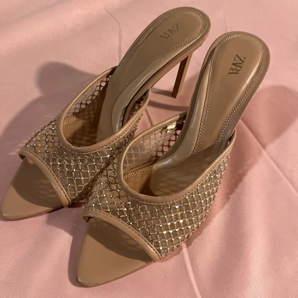Zara nude sparkly slide on mules